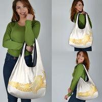 Polynesia White Sunday Grocery Bag Polynesian Tattoo Plumeria Hibiscus Gold