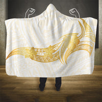Polynesia White Sunday Hooded Blanket Polynesian Tattoo Plumeria Hibiscus Gold