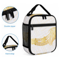 Polynesia White Sunday Lunch Bag Polynesian Tattoo Plumeria Hibiscus Gold
