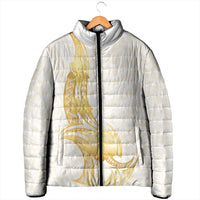 Polynesia White Sunday Padded Jacket Polynesian Tattoo Plumeria Hibiscus Gold