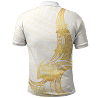 Polynesia White Sunday Polo Shirt Polynesian Tattoo Plumeria Hibiscus Gold