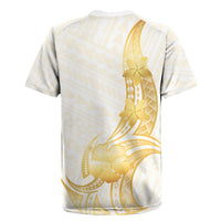 Polynesia White Sunday Rugby Jersey Polynesian Tattoo Plumeria Hibiscus Gold