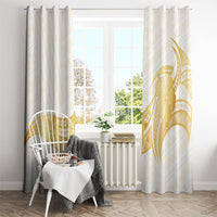 Polynesia White Sunday Window Curtain Polynesian Tattoo Plumeria Hibiscus Gold
