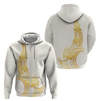 Polynesia White Sunday Zip Hoodie Polynesian Tattoo Plumeria Hibiscus Gold