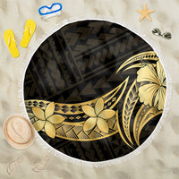 Gold Black Polynesia Hibiscus Plumeria Tattoo Beach Blanket