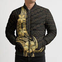 Gold Black Polynesia Hibiscus Plumeria Tattoo Bomber Puffer Jacket