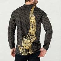 Gold Black Polynesia Hibiscus Plumeria Tattoo Button Sweatshirt