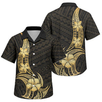 Gold Black Polynesia Hibiscus Plumeria Tattoo Family Matching Long Sleeve Bodycon Dress and Hawaiian Shirt