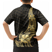 Gold Black Polynesia Hibiscus Plumeria Tattoo Kid Hawaiian Shirt