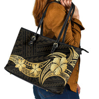 Gold Black Polynesia Hibiscus Plumeria Tattoo Leather Tote Bag