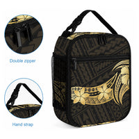 Gold Black Polynesia Hibiscus Plumeria Tattoo Lunch Bag
