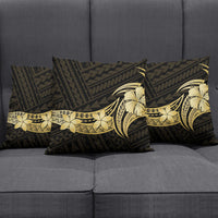 Gold Black Polynesia Hibiscus Plumeria Tattoo Pillow Cover