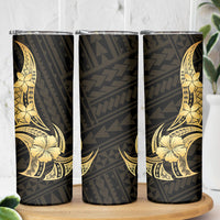 Gold Black Polynesia Hibiscus Plumeria Tattoo Skinny Tumbler