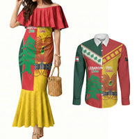 Custom Rugby Papua New Guinea and Lebanon Couples Matching Mermaid Dress and Long Sleeve Button Shirt PNG Kumuls Cedars Together