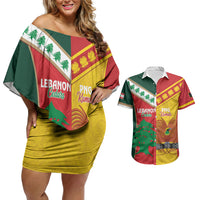 Custom Rugby Papua New Guinea and Lebanon Couples Matching Off Shoulder Short Dress and Hawaiian Shirt PNG Kumuls Cedars Together