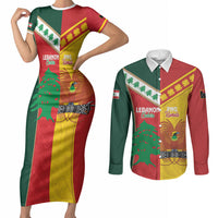 Custom Rugby Papua New Guinea and Lebanon Couples Matching Short Sleeve Bodycon Dress and Long Sleeve Button Shirt PNG Kumuls Cedars Together