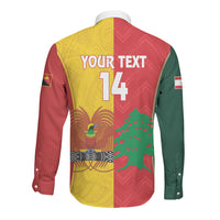 Custom Rugby Papua New Guinea and Lebanon Long Sleeve Button Shirt PNG Kumuls Cedars Together