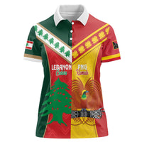 Custom Rugby Papua New Guinea and Lebanon Women Polo Shirt PNG Kumuls Cedars Together