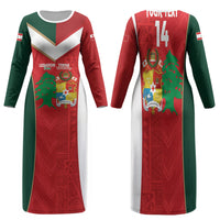 Custom Rugby Tonga and Lebanon Family Matching Long Sleeve Bodycon Dress and Hawaiian Shirt Mate Maa Tonga Cedars Together