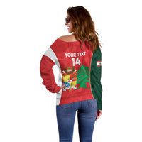 Custom Rugby Tonga and Lebanon Off Shoulder Sweater Mate Maa Tonga Cedars Together