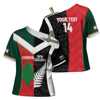 Custom Rugby New Zealand and Lebanon Cross Shoulder Shirt All Black Cedars Together