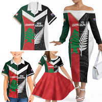 Custom Rugby New Zealand and Lebanon Family Matching Off The Shoulder Long Sleeve Dress and Hawaiian Shirt All Black Cedars Together