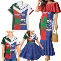 Custom Rugby Samoa and Lebanon Family Matching Mermaid Dress and Hawaiian Shirt Toa Samoa Cedars Together