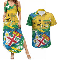 Malampa Fiji Day Couples Matching Summer Maxi Dress and Hawaiian Shirt 10 October Together We Grow Grunge Tapa Motifs
