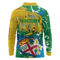 Malampa Fiji Day Long Sleeve Polo Shirt 10 October Together We Grow Grunge Tapa Motifs