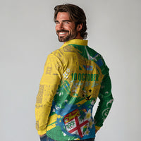 Malampa Fiji Day Long Sleeve Polo Shirt 10 October Together We Grow Grunge Tapa Motifs
