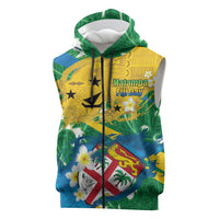 Malampa Fiji Day Sleeveless Zip Hoodie 10 October Together We Grow Grunge Tapa Motifs