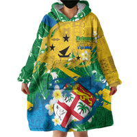 Malampa Fiji Day Wearable Blanket Hoodie 10 October Together We Grow Grunge Tapa Motifs