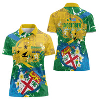 Malampa Fiji Day Women Polo Shirt 10 October Together We Grow Grunge Tapa Motifs