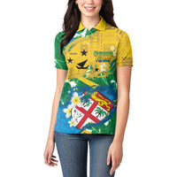 Malampa Fiji Day Women Polo Shirt 10 October Together We Grow Grunge Tapa Motifs