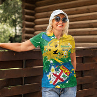 Malampa Fiji Day Women Polo Shirt 10 October Together We Grow Grunge Tapa Motifs