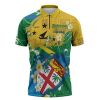 Malampa Fiji Day Zipper Polo Shirt 10 October Together We Grow Grunge Tapa Motifs