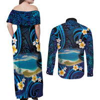 French Polynesia Tetiaroa Atoll Couples Matching Off Shoulder Maxi Dress and Long Sleeve Button Shirt Polynesian Curves Style