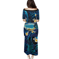 French Polynesia Tetiaroa Atoll Family Matching Puletasi and Hawaiian Shirt Polynesian Curves Style