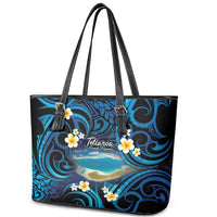 French Polynesia Tetiaroa Atoll Leather Tote Bag Polynesian Curves Style