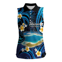 French Polynesia Tetiaroa Atoll Women Sleeveless Polo Shirt Polynesian Curves Style LT14 Female Blue - Polynesian Pride