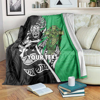 New Zealand and Ireland Rugby Custom Blanket Maori Tiki Fern Irish Celtic Cross - Polynesian Pride