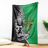 New Zealand and Ireland Rugby Custom Blanket Maori Tiki Fern Irish Celtic Cross - Polynesian Pride