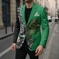 New Zealand and Ireland Rugby Custom Blazer Maori Tiki Fern Irish Celtic Cross - Polynesian Pride