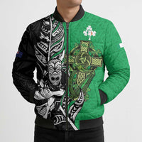 New Zealand and Ireland Rugby Custom Bomber Puffer Jacket Maori Tiki Fern Irish Celtic Cross - Polynesian Pride
