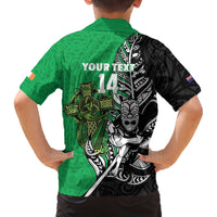 New Zealand and Ireland Rugby Custom Family Matching Off The Shoulder Long Sleeve Dress and Hawaiian Shirt Maori Tiki Fern Irish Celtic Cross - Polynesian Pride
