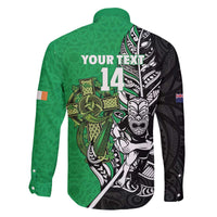 New Zealand and Ireland Rugby Custom Family Matching Off The Shoulder Long Sleeve Dress and Hawaiian Shirt Maori Tiki Fern Irish Celtic Cross - Polynesian Pride