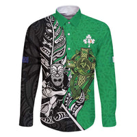 New Zealand and Ireland Rugby Custom Family Matching Off Shoulder Maxi Dress and Hawaiian Shirt Maori Tiki Fern Irish Celtic Cross - Polynesian Pride