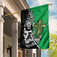 New Zealand and Ireland Rugby Custom Garden Flag Maori Tiki Fern Irish Celtic Cross - Polynesian Pride
