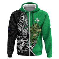 New Zealand and Ireland Rugby Custom Hoodie Maori Tiki Fern Irish Celtic Cross - Polynesian Pride