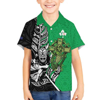 New Zealand and Ireland Rugby Custom Kid Hawaiian Shirt Maori Tiki Fern Irish Celtic Cross - Polynesian Pride